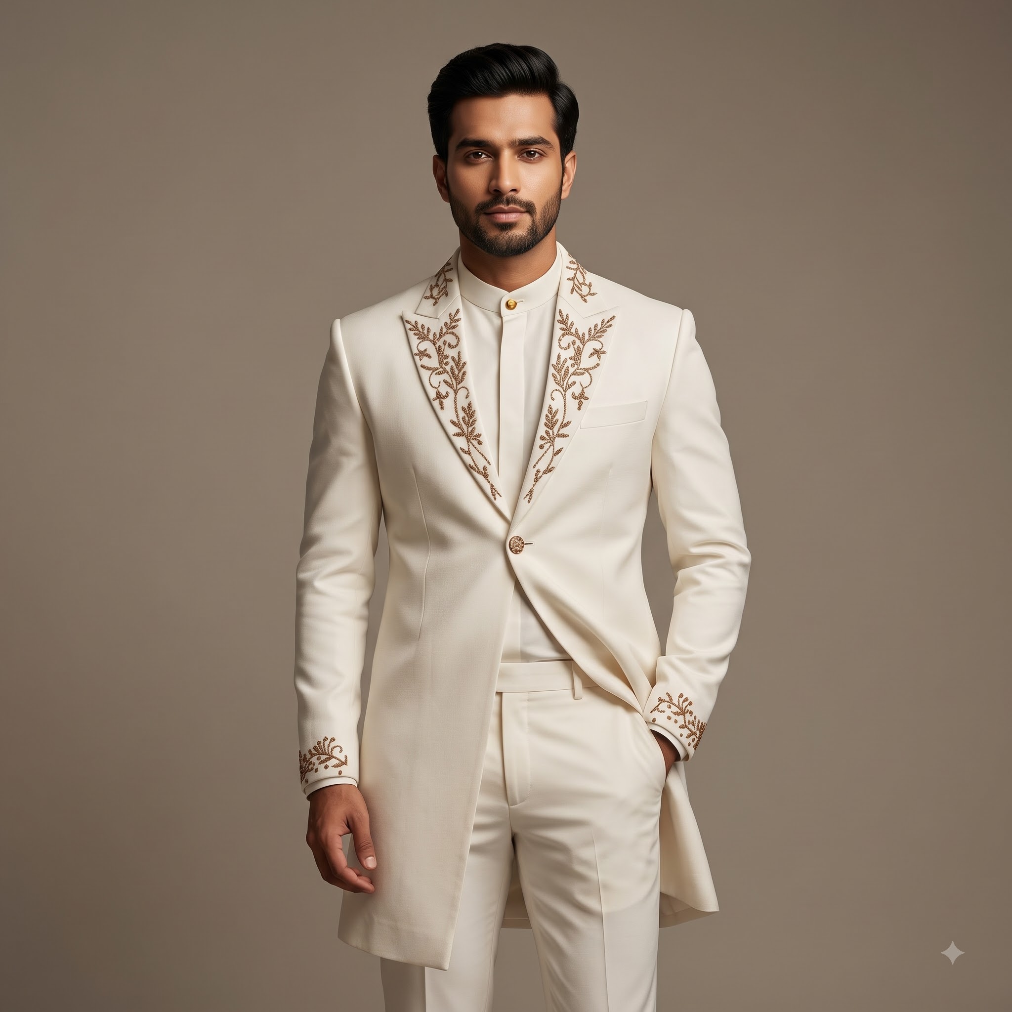 Groom in ivory Sherwani long coat